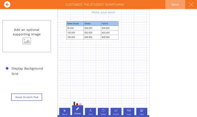 Customize the student scratchpad