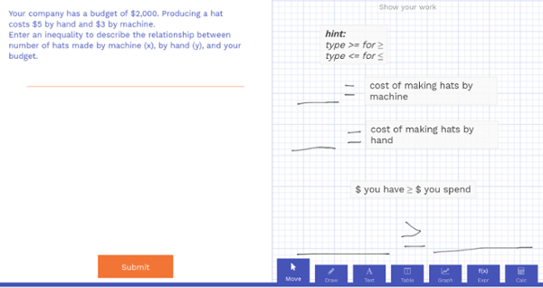 Student view of task with scratchpad