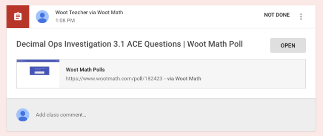 Woot Math assignment in Student Stream