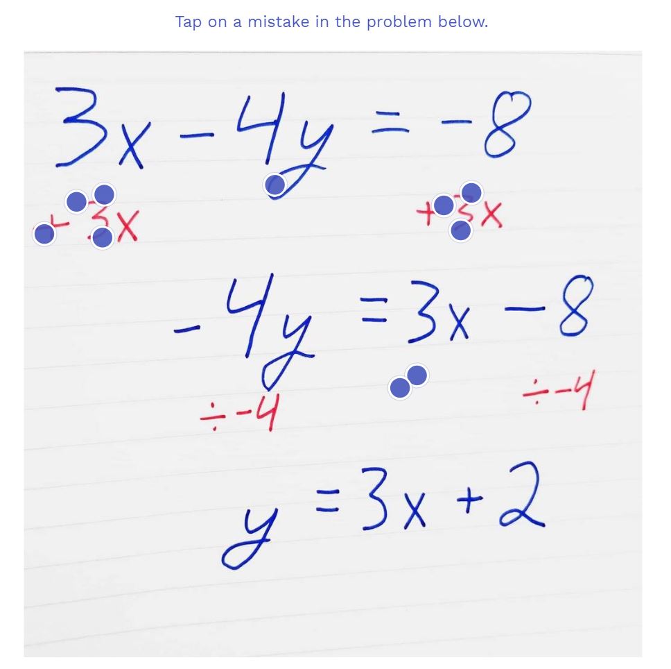 Tap on the Mistake Student Responses