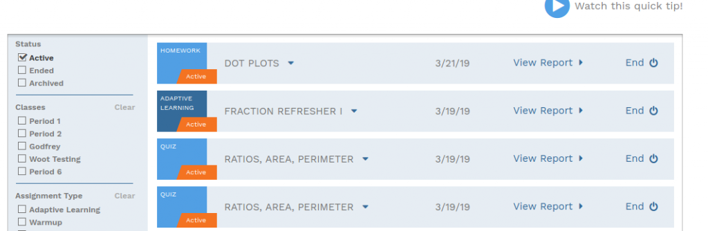 Sample Teacher Assignment Dashboard