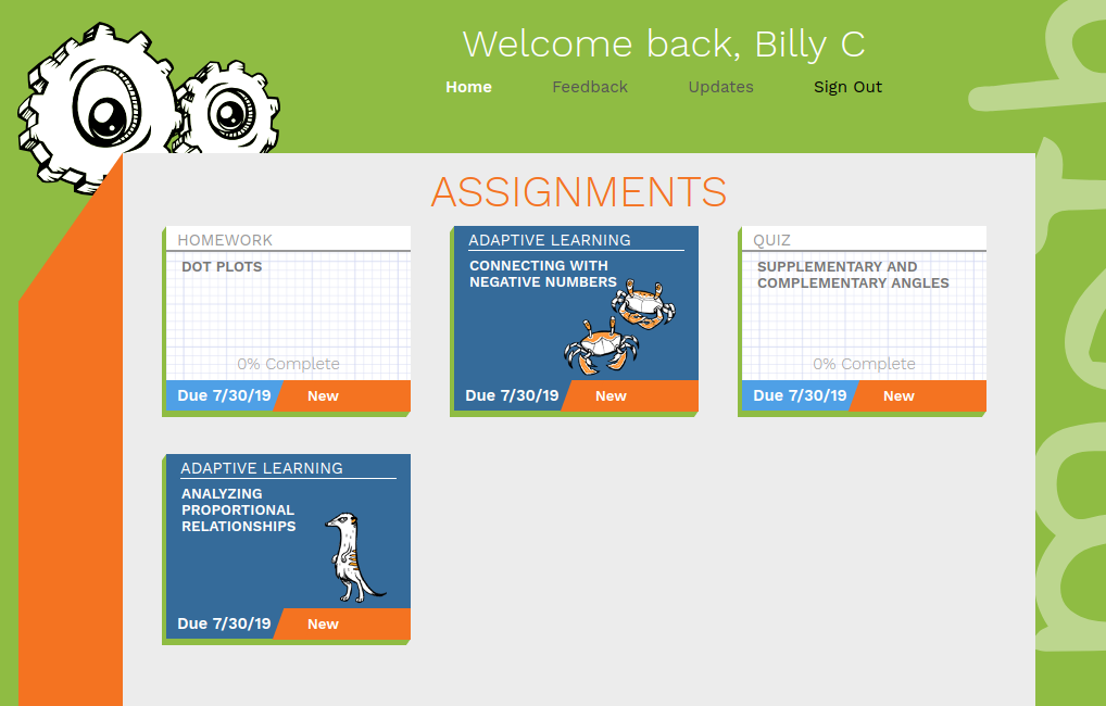 Sample Student Dashboard with Assignments